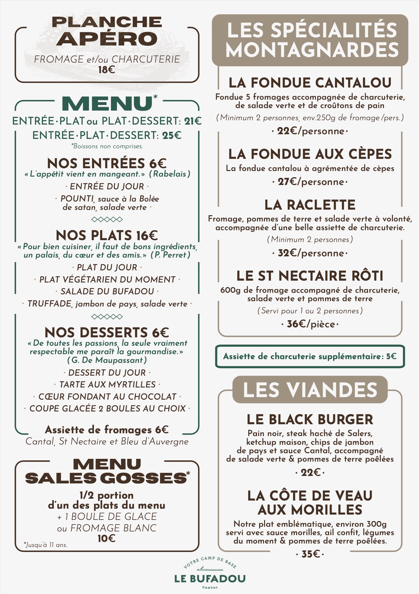 CARTE RESTAURANT LE BUFADOU